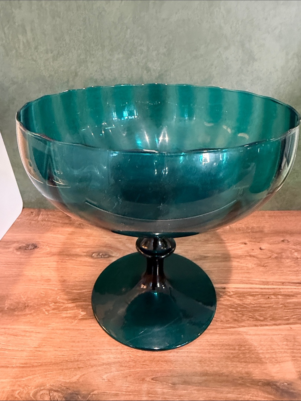 Vintage Teal Glass Compote Pedestal Bowl